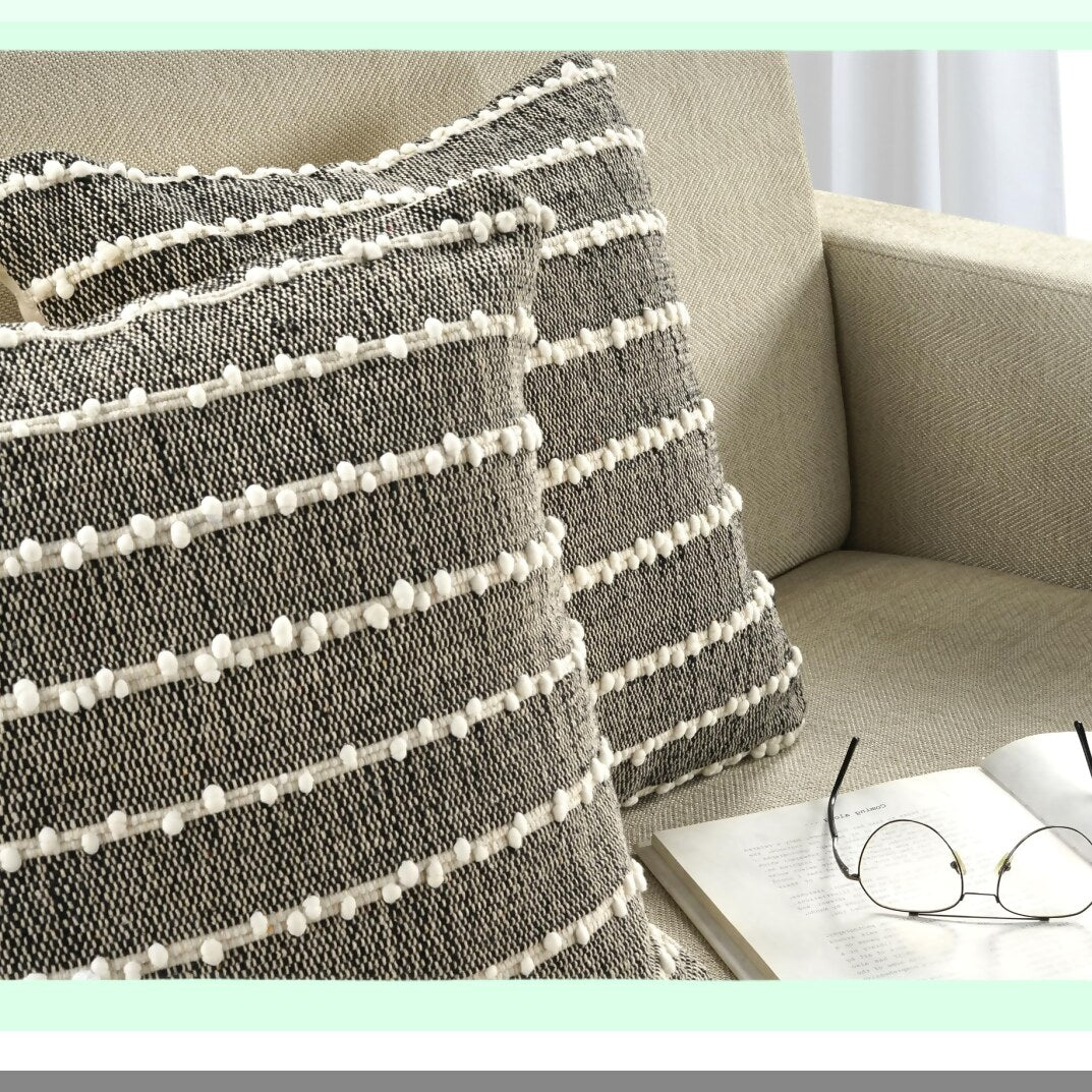 Boho Chic Tufted Cushion Covers - Set of 2 Handwoven Decorative Pillow Cases for Living Room, Bedroom, Sofa - Farmhouse Home Decor - Cotton Square 18x18 inch Cream