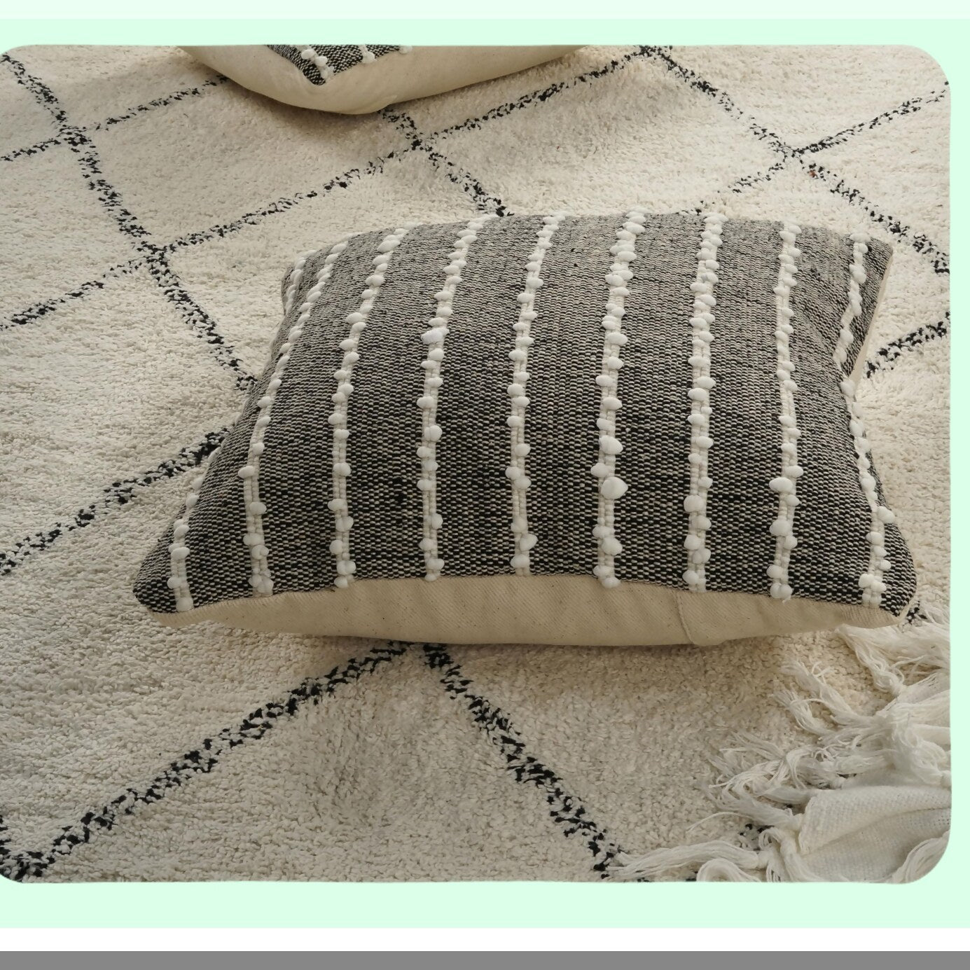 Boho Chic Tufted Cushion Covers - Set of 2 Handwoven Decorative Pillow Cases for Living Room, Bedroom, Sofa - Farmhouse Home Decor - Cotton Square 18x18 inch Cream