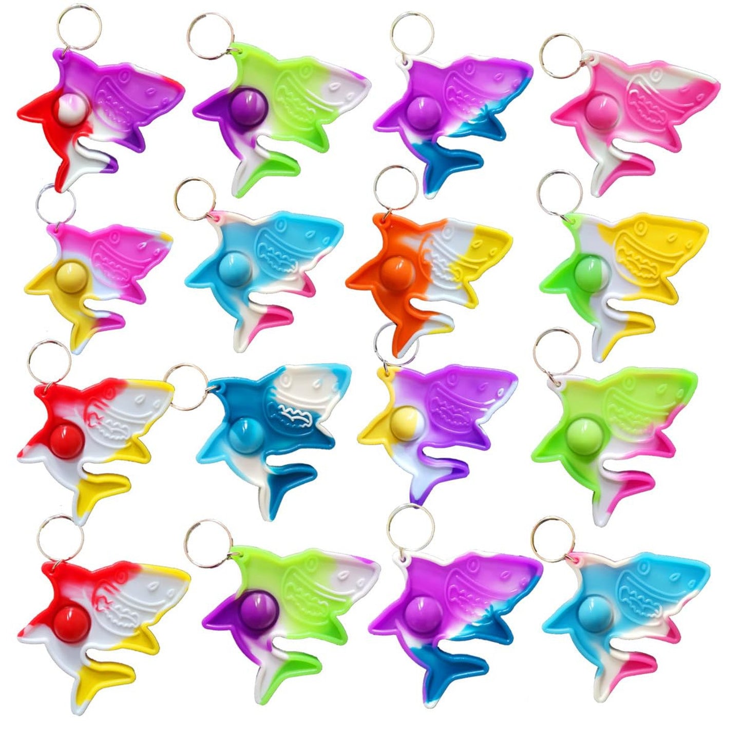 Shark Fidget Keychain Bubble Packs - Summer Birthday Party Favors for Kids - Mini Backpack Prize for Boys and Girls - Students Pop Fun Set