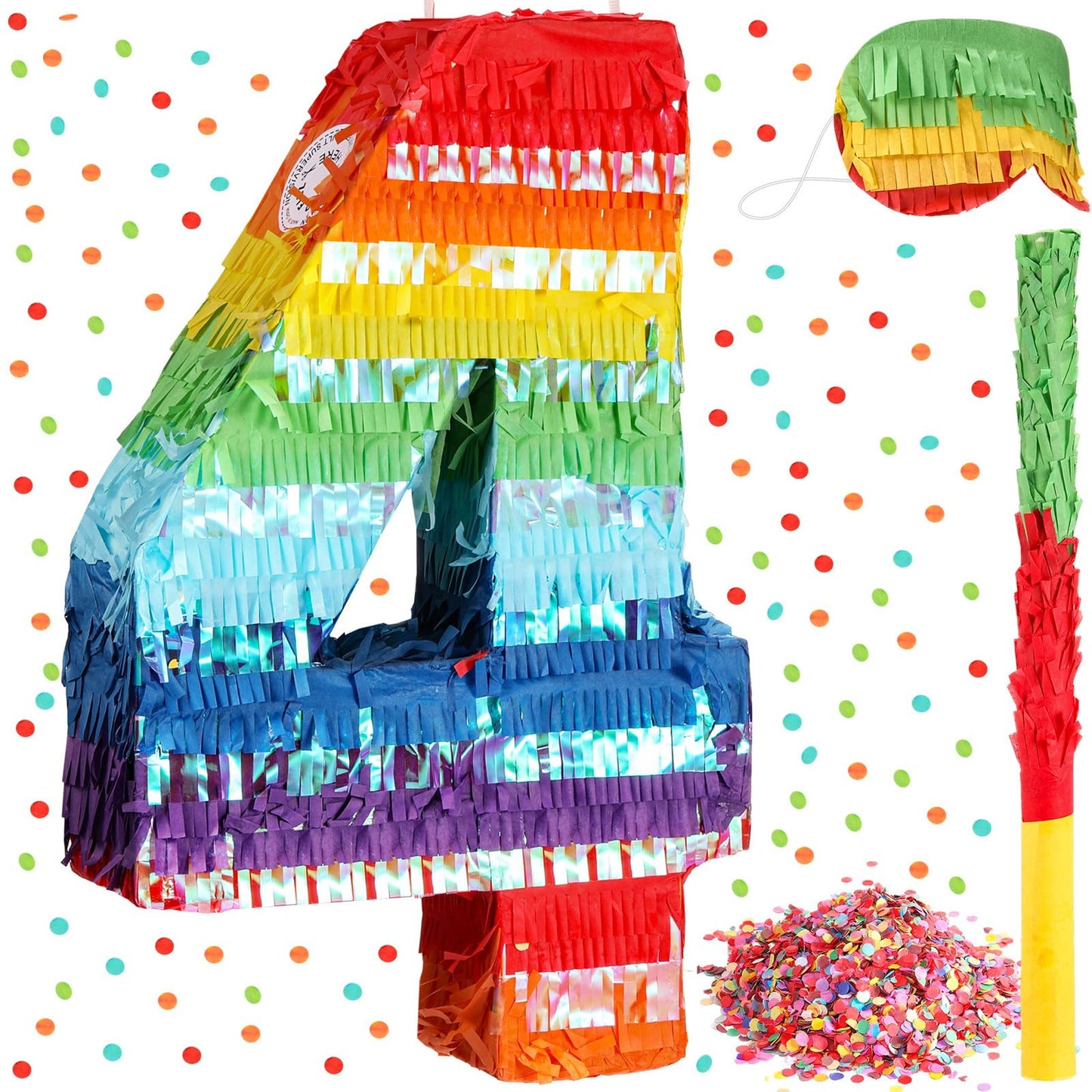 Rainbow Fiesta Number Pinata - Multicolor Small Pinata for Kids Birthday Party with Blindfold Stick and Confetti - Perfect for Birthday Anniversary Celebrations