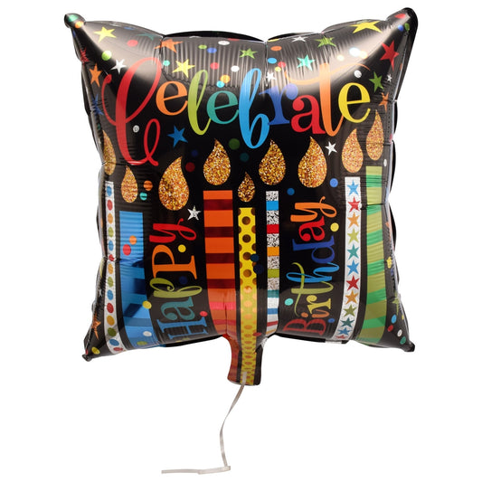 Square Celebrate Birthday Candles Foil Balloons, 18x18-in. (Pack of 5)