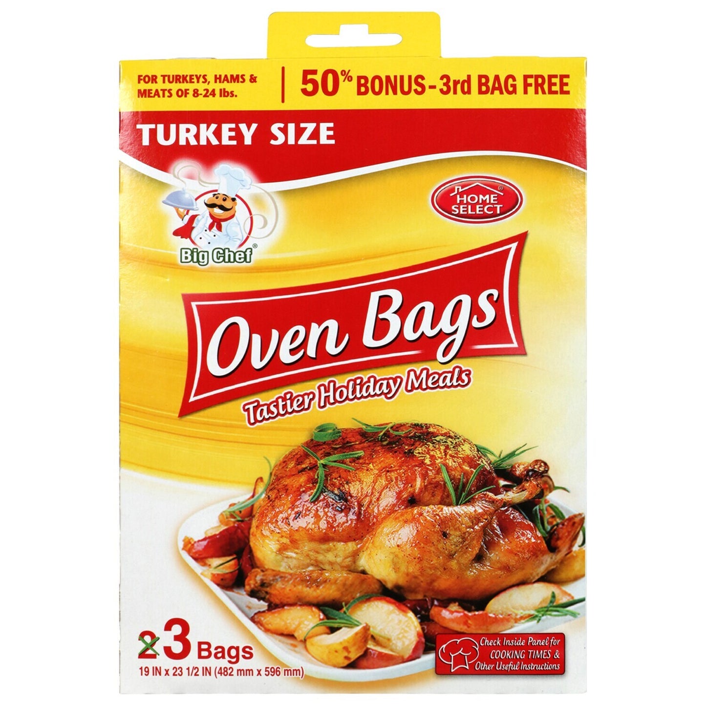 Home Select Big Chef Turkey-Size Oven Bags, 3-ct. Bonus Packs (Pack of 24)
