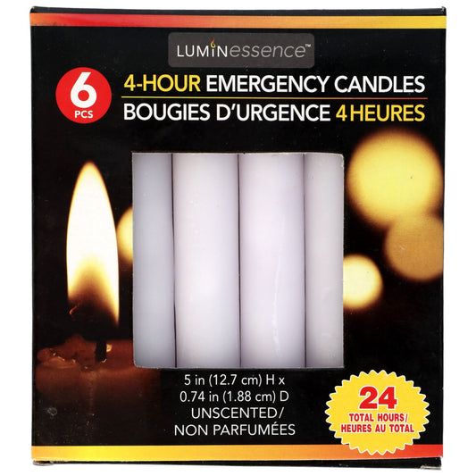 Luminessence Unscented White Emergency Candles, 6-ct. Packs (Pack of 4)