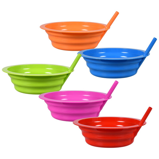 Colorful Plastic Bowls with Built-In Straws, 7.5 in. (Pack of 24)