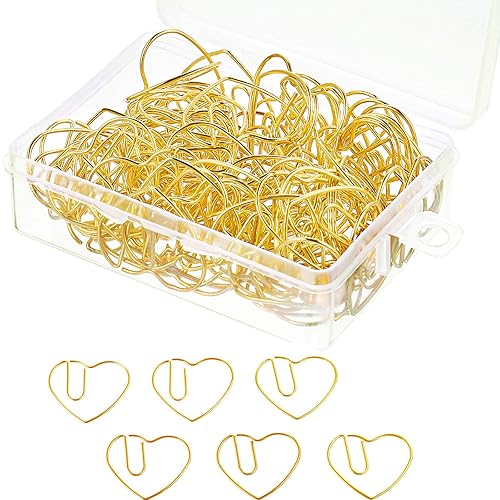 Set of 100 small heart-shaped metal paper clips