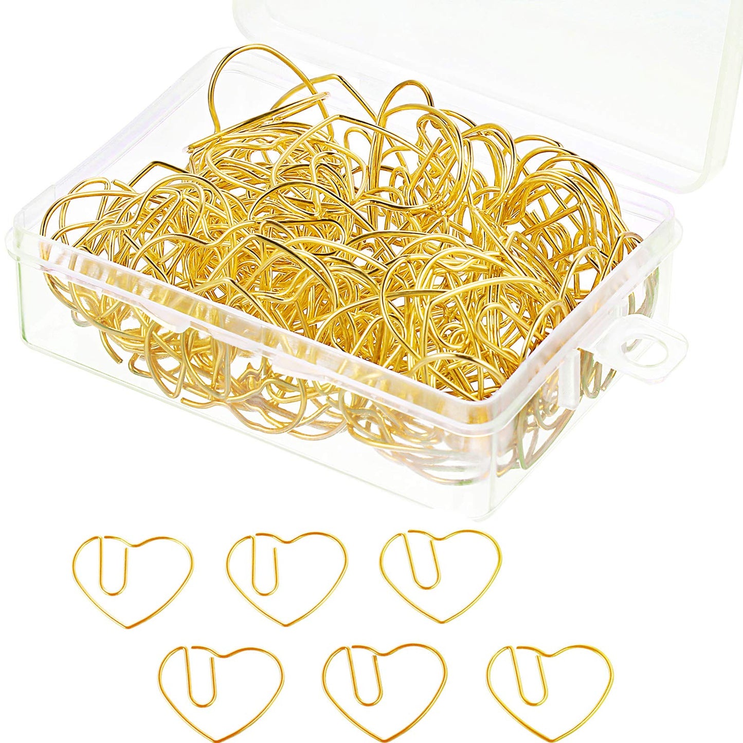 Set of 100 small heart-shaped metal paper clips