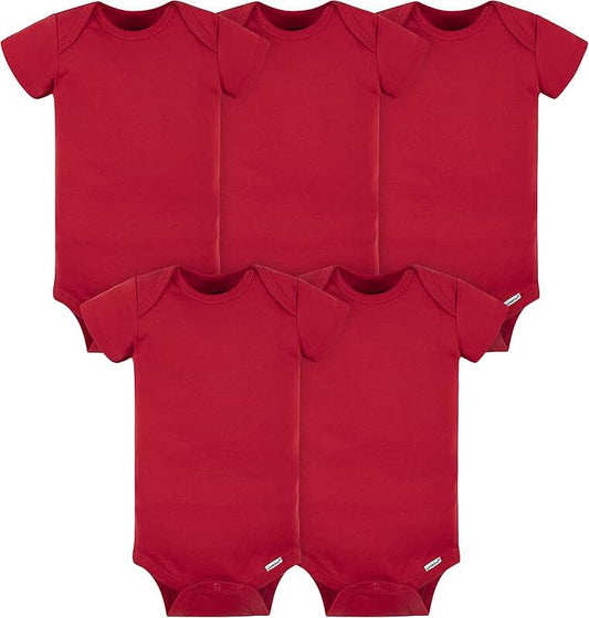 Set of five baby girl solid bodysuits