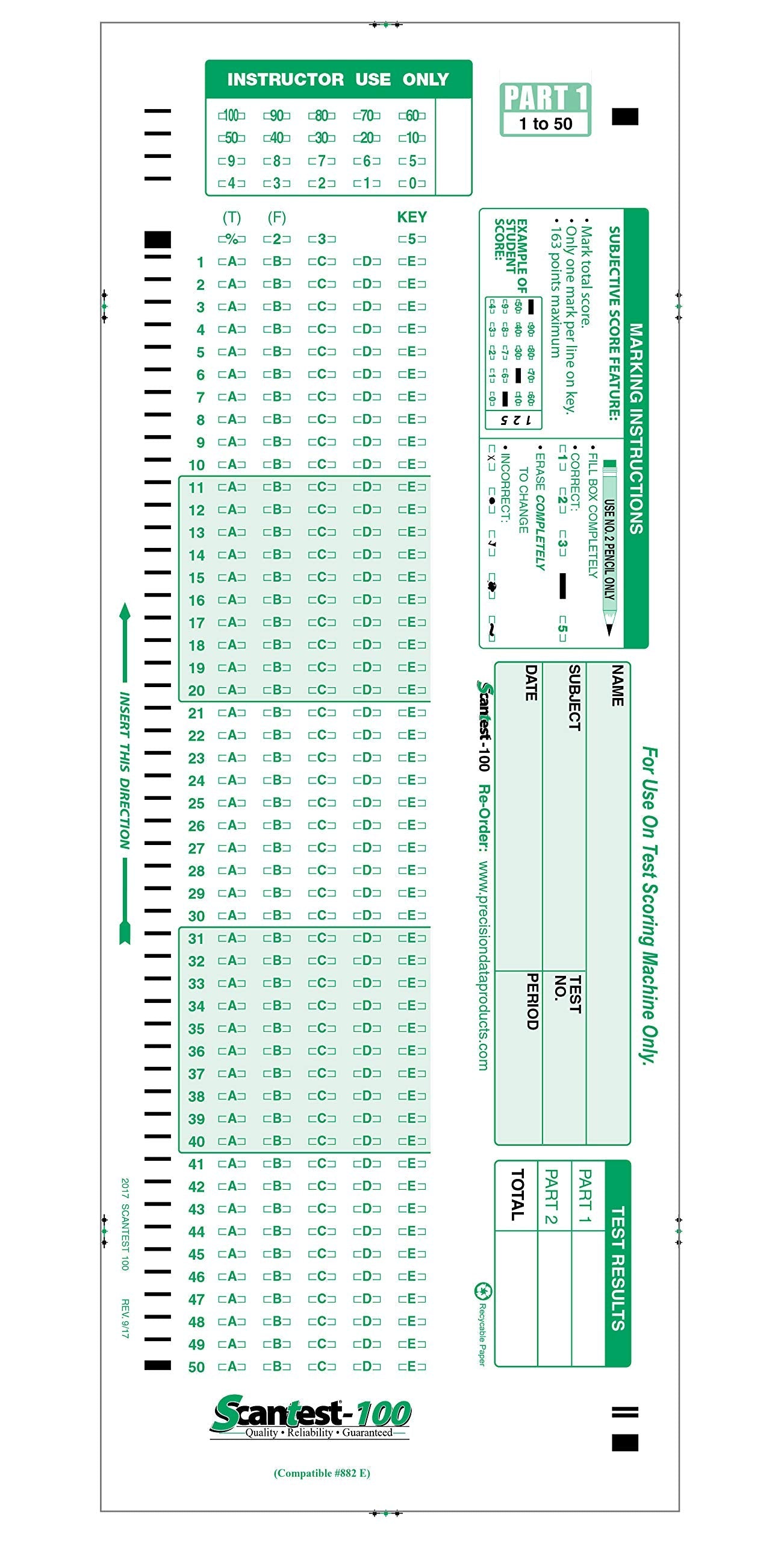 '-100, 882 E Compatible Testing Forms (50 Sheet Pack)