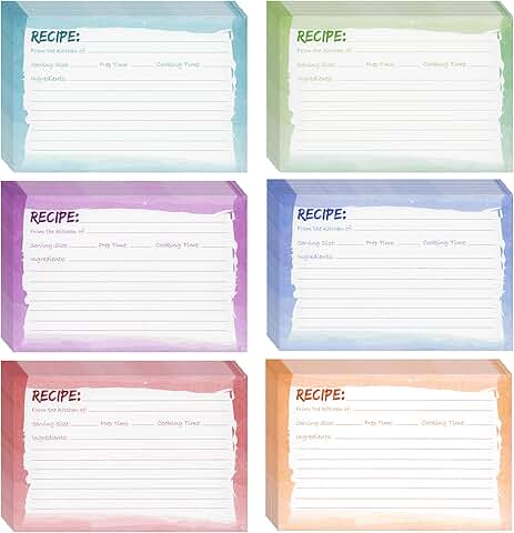 Watercolor Recipe Cards, 4x6 Inches, 60 Pack