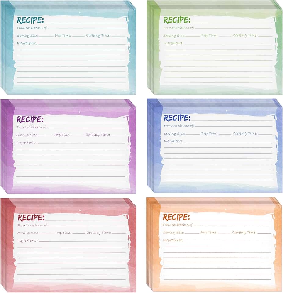 Watercolor Recipe Cards, 4x6 Inches, 60 Pack