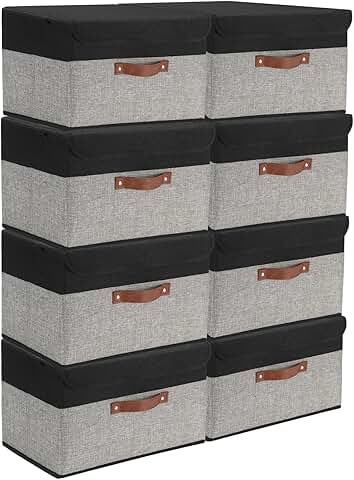 Set of 8 Foldable Fabric Storage Bins with Lids