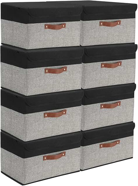 Set of 8 Foldable Fabric Storage Bins with Lids