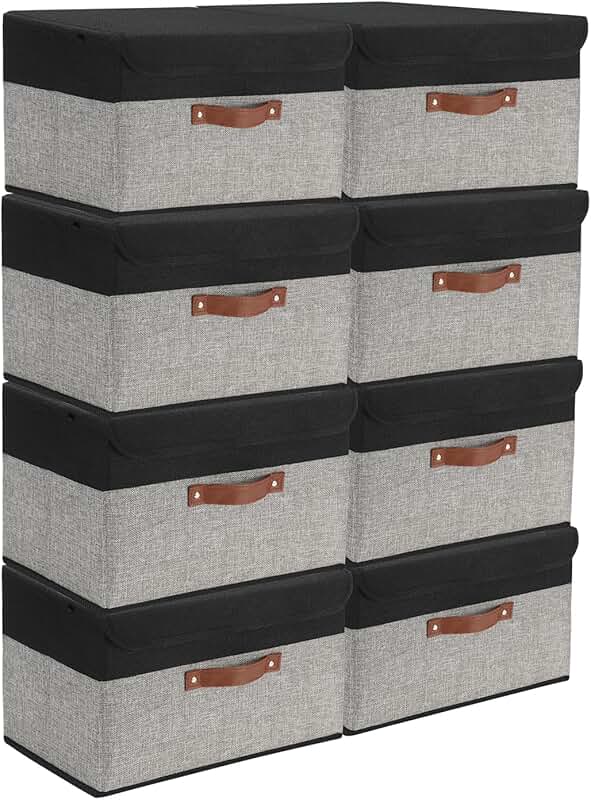 Set of 8 Foldable Fabric Storage Bins with Lids