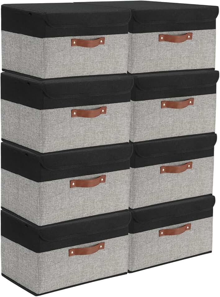 Set of 8 Foldable Fabric Storage Bins with Lids