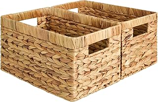 Medium Water Hyacinth Storage Baskets with Handles (2-Pack)