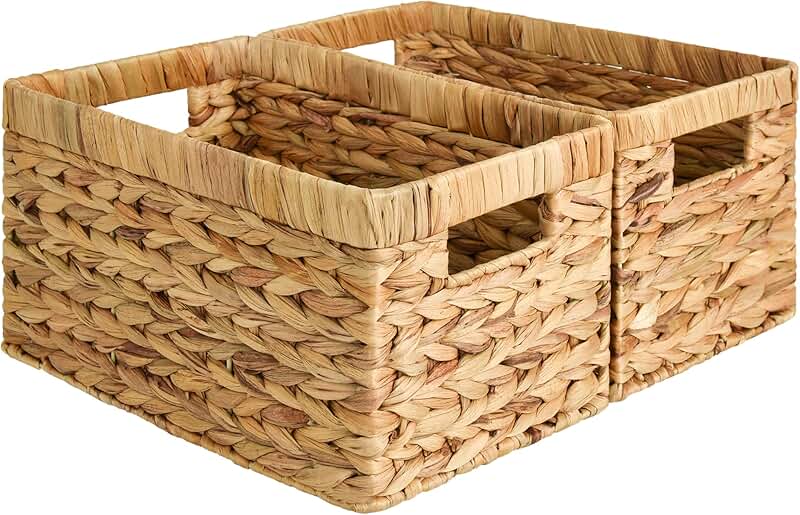 Medium Water Hyacinth Storage Baskets with Handles (2-Pack)