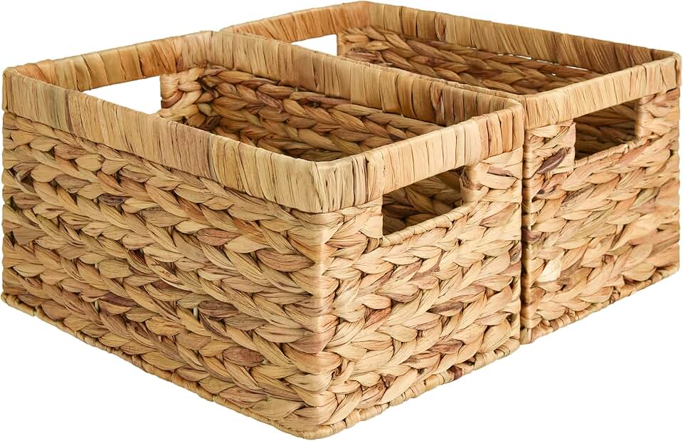 Medium Water Hyacinth Storage Baskets with Handles (2-Pack)