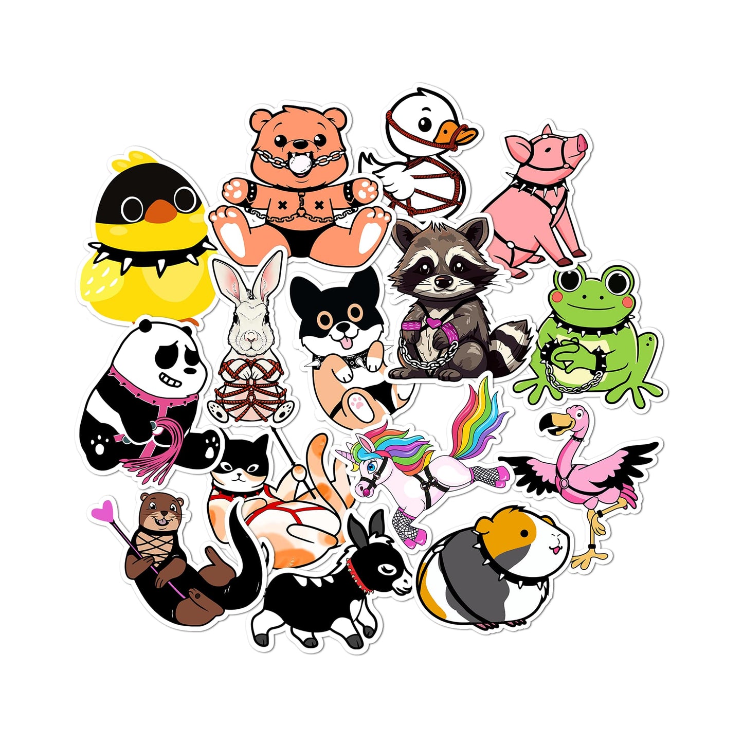 15-Pack Funny Animal Bondage Stickers for Water Bottles and More