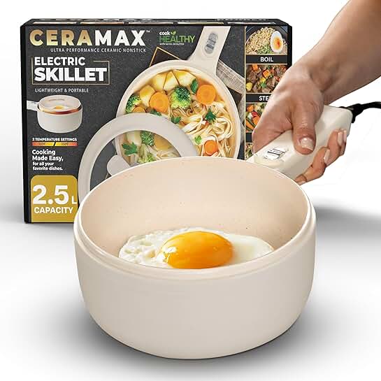 Electric Hot Pot with Lid and Steamer, 2.5L Nonstick Cooker