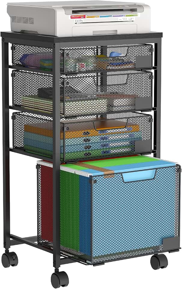 Rolling file cart with four drawers for home office