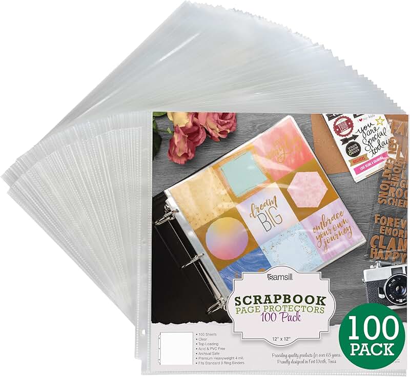 Heavy-Duty 12x12 Scrapbook Refill Pages, 100 Pack