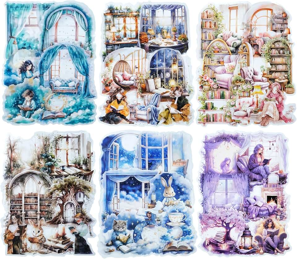 Night Reading PET Sticker Set with 90 Calming Scenes