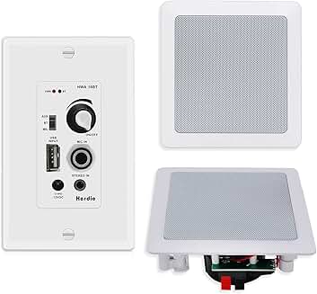 Pair 5.25 Inch Bluetooth Ceiling Speakers with Wall Mount Control