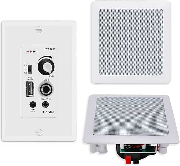 Pair 5.25 Inch Bluetooth Ceiling Speakers with Wall Mount Control