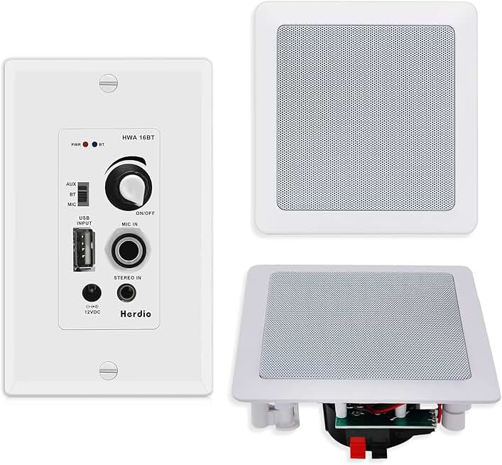 Pair 5.25 Inch Bluetooth Ceiling Speakers with Wall Mount Control