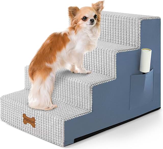 Dog stairs for bed, 4 steps, non-slip, washable cover