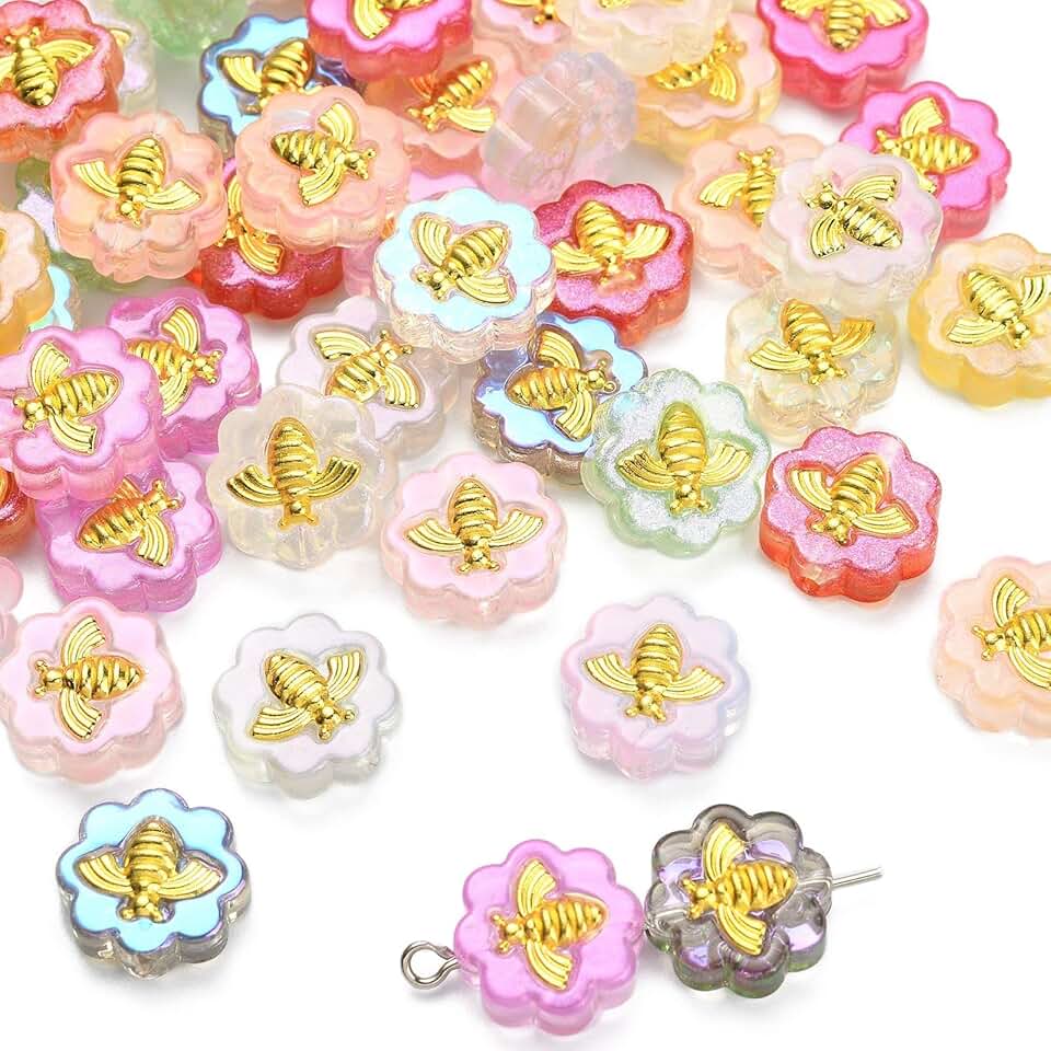 60pcs Mixed Color Glass Flower-Shaped Beads
