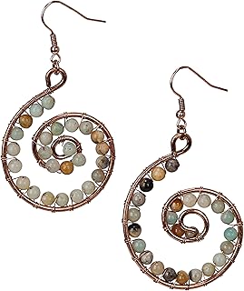 Amazonite Spiral Earrings in Copper and Rose Gold