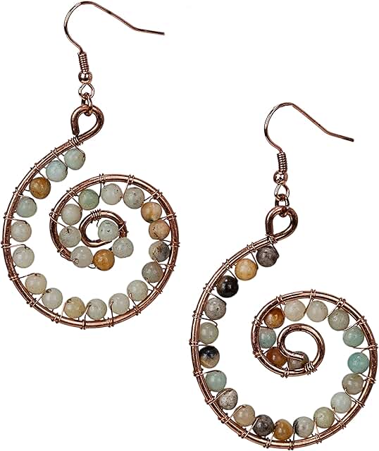 Amazonite Spiral Earrings in Copper and Rose Gold
