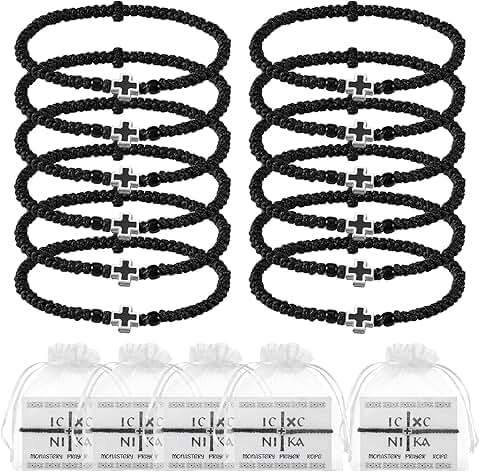 12-Piece Handmade Greek Orthodox Prayer Rope Set with Cross and Cards