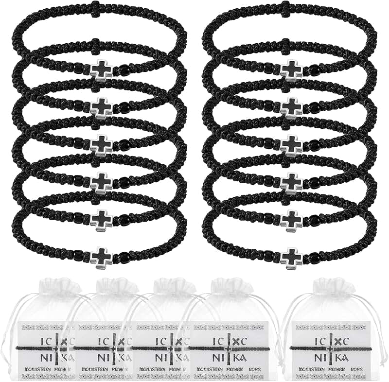 12-Piece Handmade Greek Orthodox Prayer Rope Set with Cross and Cards