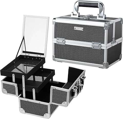 Portable Makeup Organizer with Mirror and Trays