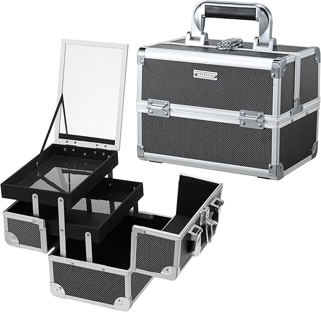 Portable Makeup Organizer with Mirror and Trays