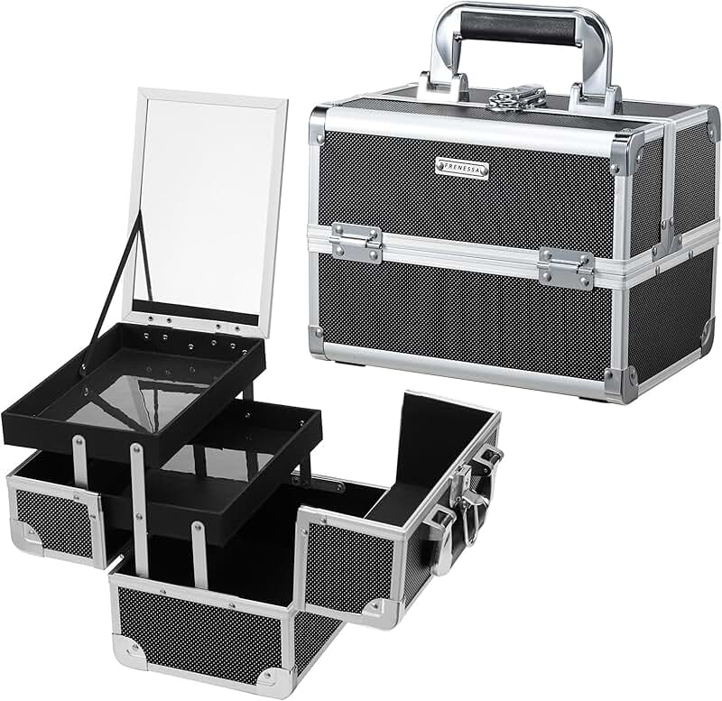 Portable Makeup Organizer with Mirror and Trays