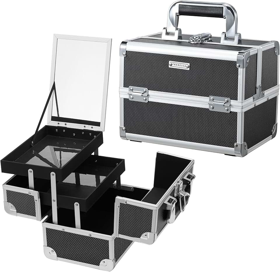Portable Makeup Organizer with Mirror and Trays