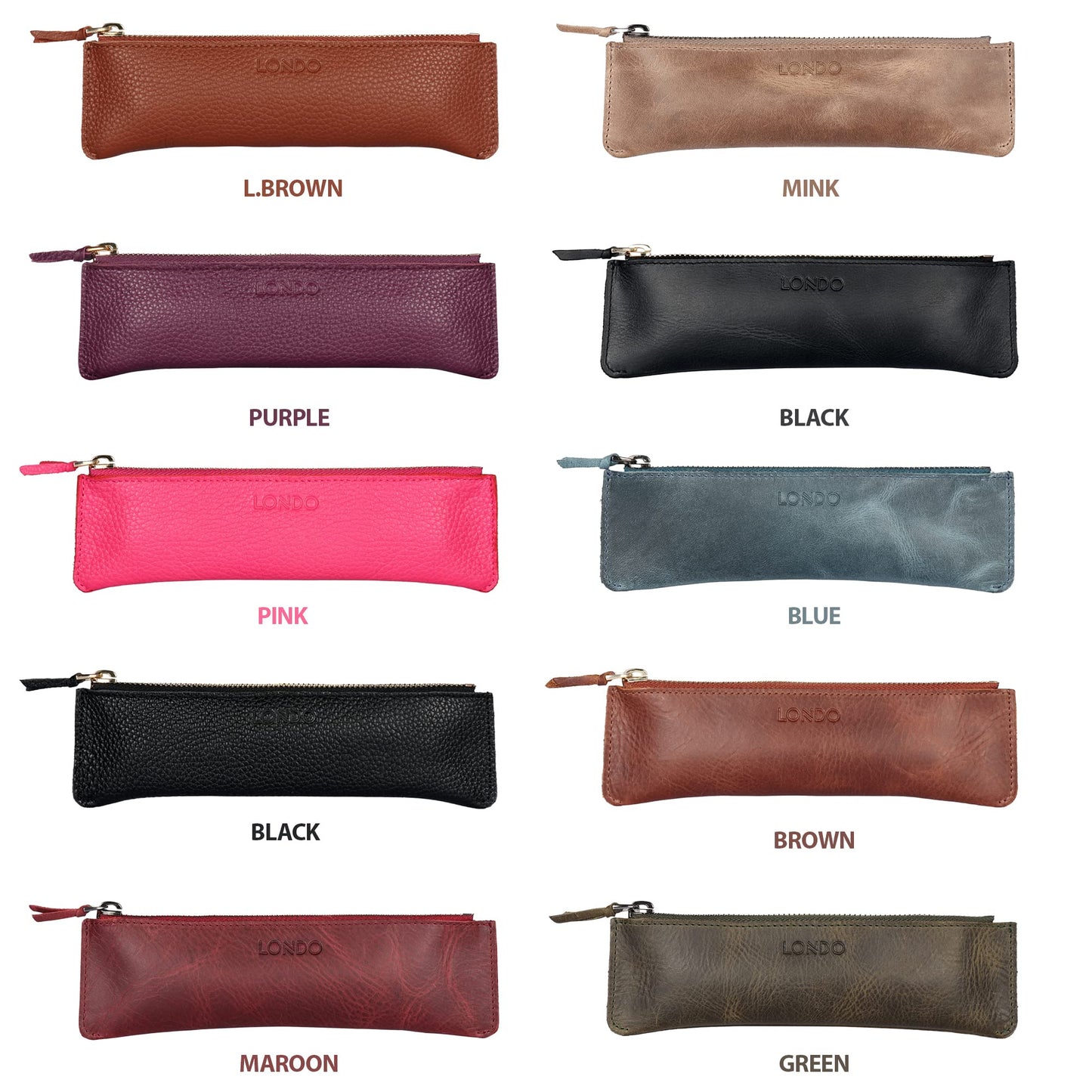 Leather Zippered Pen and Pencil Case
