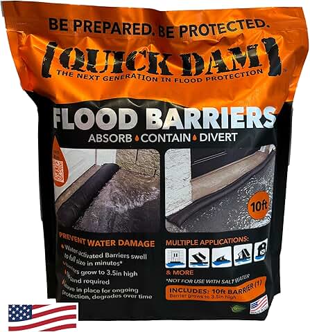 Water-Activated Flood Barrier, 1 Pack, Black