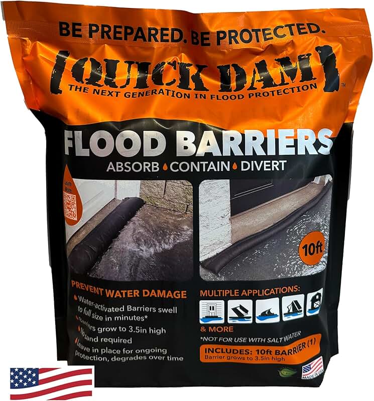 Water-Activated Flood Barrier, 1 Pack, Black