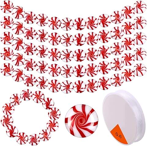 60 Christmas Peppermint Candy Beads for Decorations