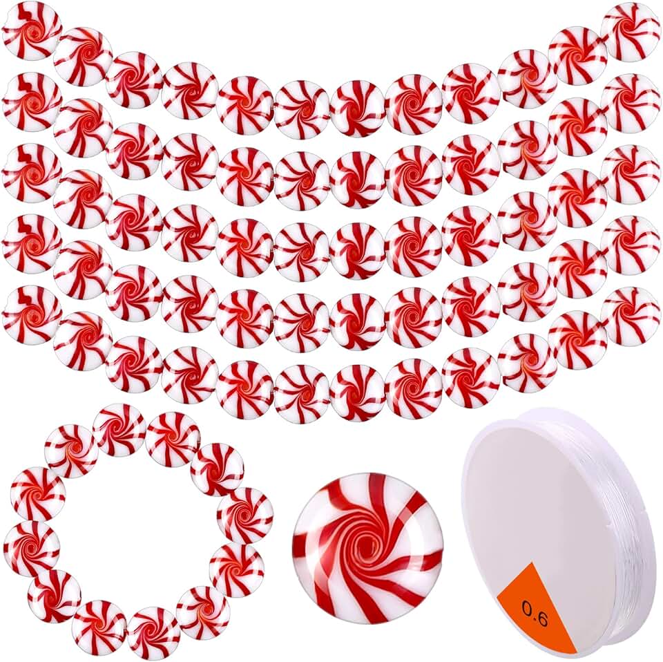 60 Christmas Peppermint Candy Beads for Decorations