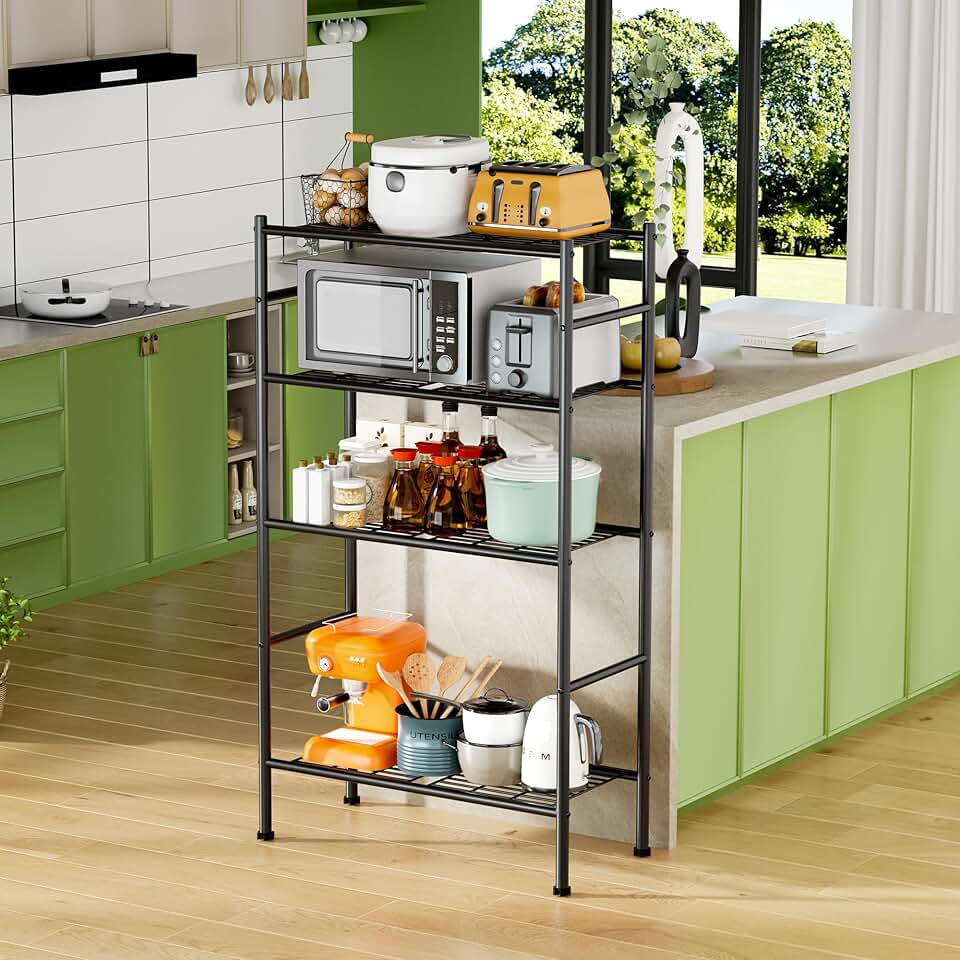 Four-Tier Metal Storage Shelf for Kitchen and Garage