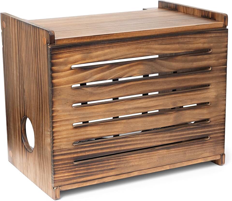 Wooden WiFi Router Storage Box with Wall Mount and Cable Management