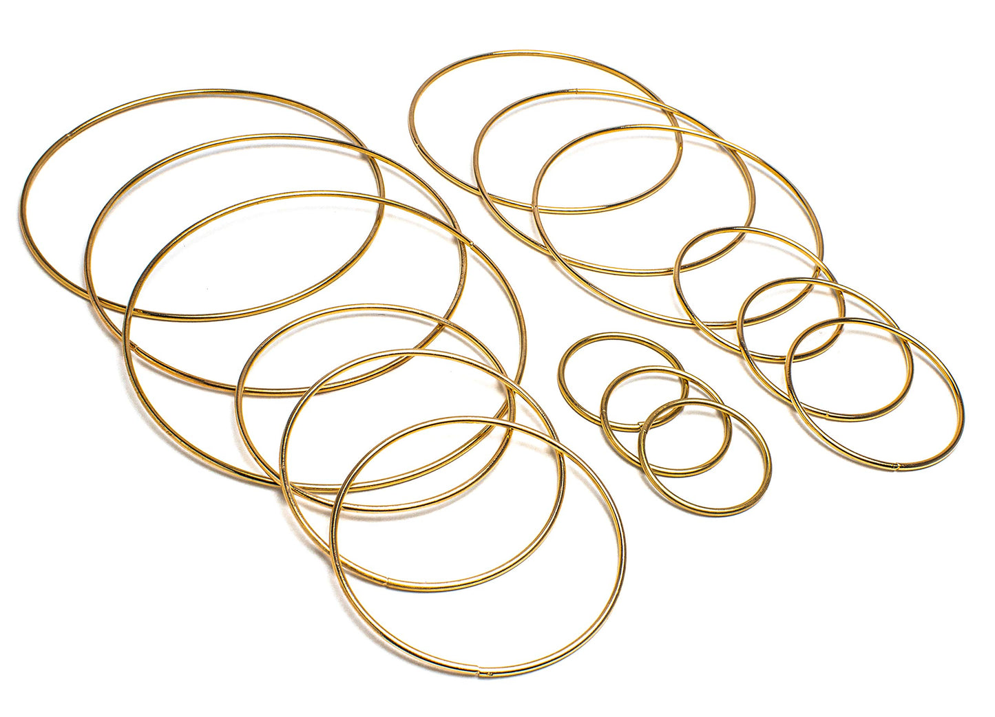 Gold Metal Hoop Rings Set of 15 in Various Sizes