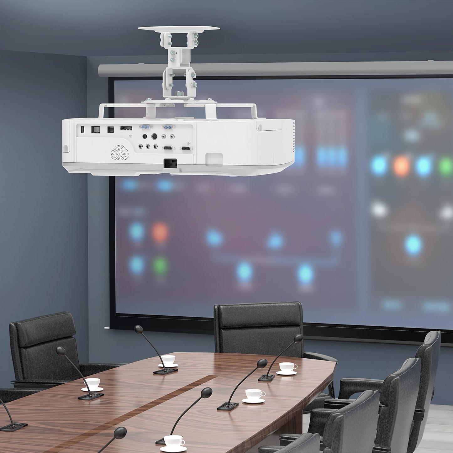Projector Ceiling Mount, Universal Low Profile Projector Mount with Retractable Arms and Multiple Adjustment Function (PM-002-W), White