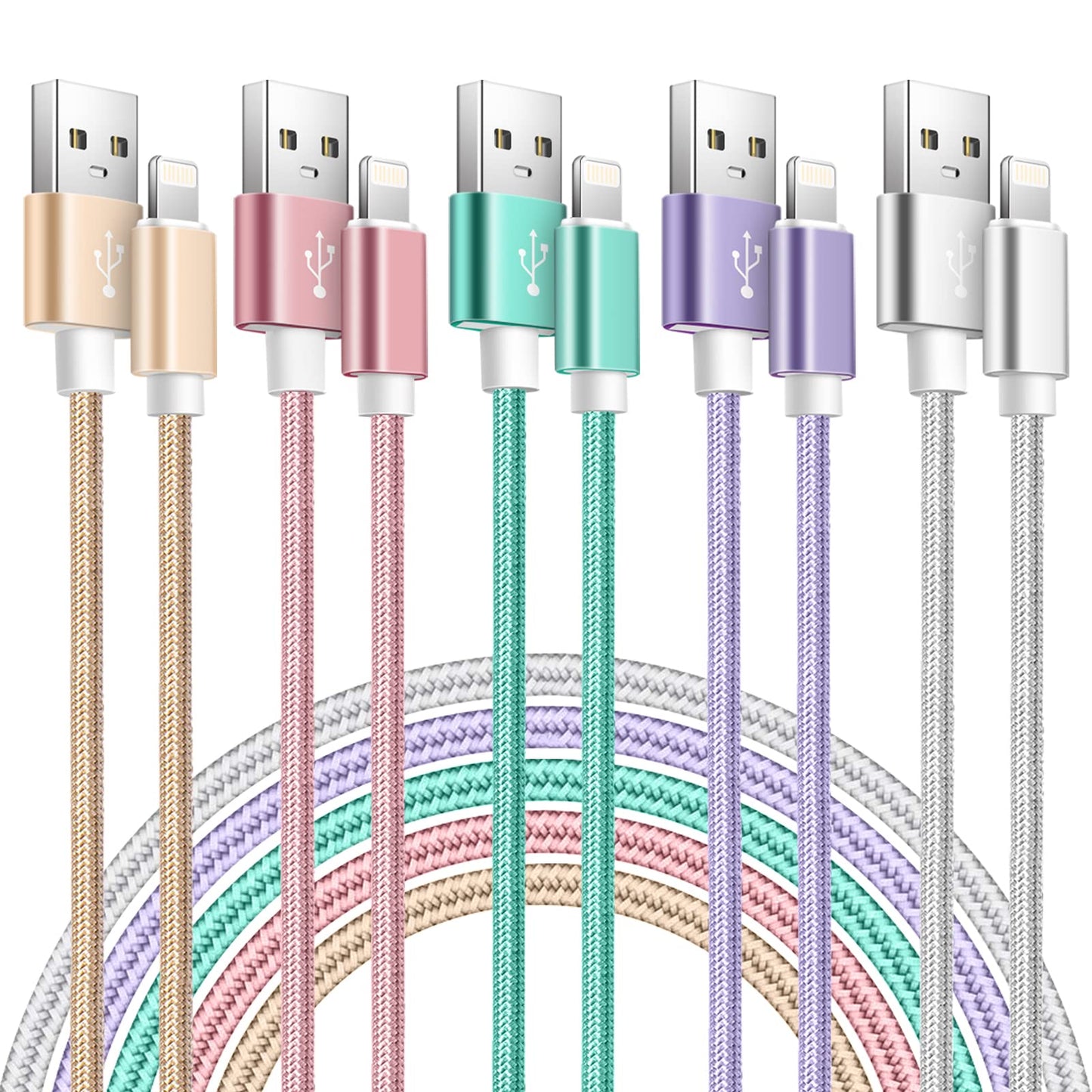 Phone Charger [Apple MFi ] 5pack 10ft/6ft/6ft/3ft/3ft Long Fasting Chargers iPhone Lightning Cable Nylon Braided Compatible with iPhone 13 Pro/13/12/11 Pro/11/XS MAX/XR/8/7/6s More Colors