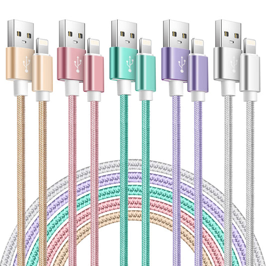 MODAIO Apple MFi Lightning Cable 5-Pack, 10ft, 6ft, 3ft Nylon Braided Chargers for iPhone